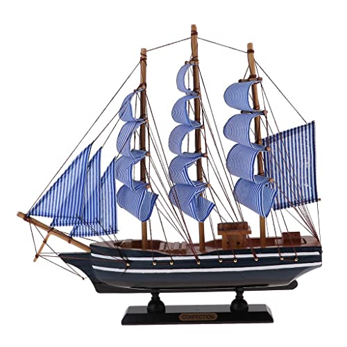 misppro Barco pirata tallado a mano de madera para decoración náutica - Azul, 330x55x310mm