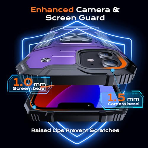Image of Anqrp Heavy Duty Red Case for iPhone 12 /12 Pro Case with Enhanced Ring Holder Grip Stand, Military Grade Shockproof Rugged Drop Protective Silicone Hard Slim iPhone 12 Phone Case Cover,Purple