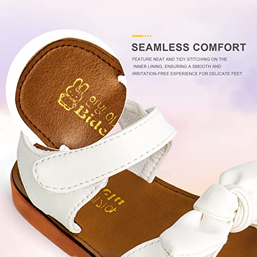 Qvxkd Girls Sandals Open Toe Princess Sandals Cute Bow Flats For Toddler/Little Kid Summer Sandals White_9Toddler #TOP6