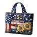 Floral American Flag Print Quilted Tote Patchwork 250 Anniversary USA 4Th Of July Patriotic Shoulder Bag Daily Handbag Multicolour,L