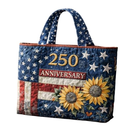 American Flag Purse Floral American Flag Print Quilted Tote Patchwork 250 Anniversary USA 4th of July Patriotic Shoulder Bag Women Daily Handbag Multicolour 07 L
