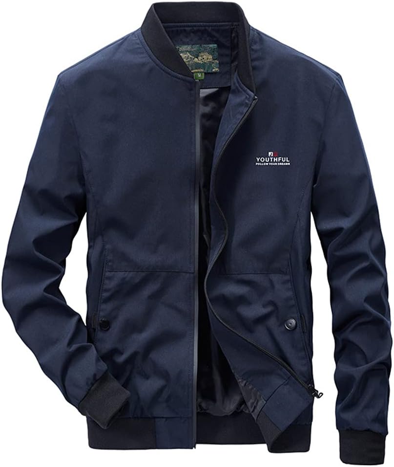 Men's Casual Lightweight Flight Jacket Softshell Zipper Windbreaker Bomber Jacket