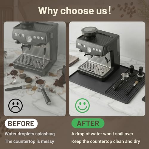 Image of Silicone Coffee Mat for Countertop, 24x16 inch Heat Resistant Espresso Machine Mat, Non-Slip Coffee Bar Mat with Detachable Drying Area and Raised Edge, Waterproof Station Pad - Black