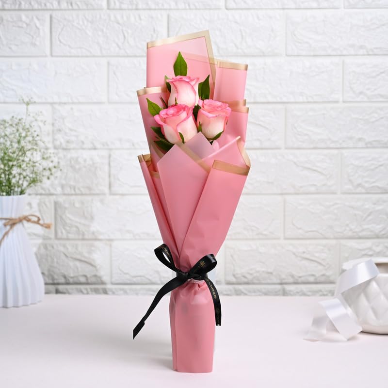 FlowerAura Love Combo Bouquet of 3 Pink Roses & 5 Chocolates For Birthday & Anniversary Gift, Valentine Day Gift, Mother's Day Gift & Gift for Boyfriend, Girlfriend, Husband & Wife (Same Day Delivery) 2 51facXwiMlL