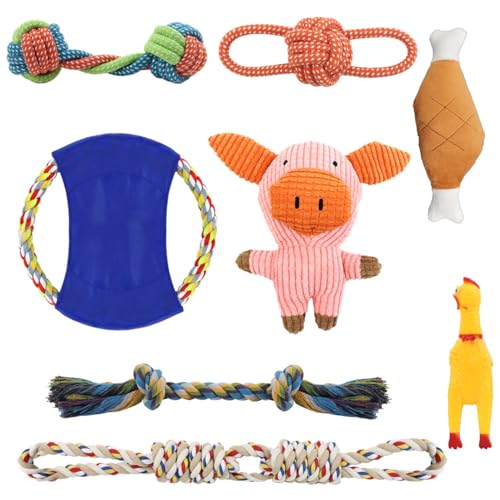 Qcdou Giocattoli per Cani, Set di 8 Giocattoli Durevoli e Indistruttibili per Cani Piccoli e Medi, Giocattolo Interattivo, Giochi da Masticare e Giochi con Squittio Intelligenza
