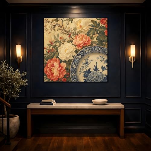 Toile canvas grand format fleurs vintage style rétro