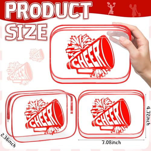 Kacctyen 24 Pcs Cheer Makeup Bag Cheer Gifts Bulk for Team 7 x 4.7 x 2.4'' Cosmetic Bag Cheerleader PVC Makeup Case Clear Toiletry Zipper Pouch for Cheerleading Teammates Party Supplies(Red)2