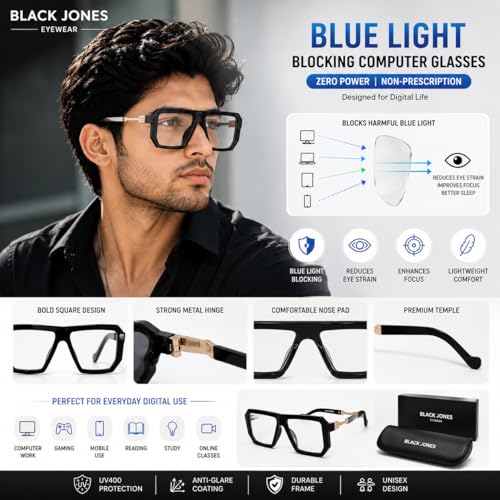 Image of Black Jones Men's Oversized Square Sunglasses| Bold Frame Design | Metal Temple Accents | Stylish Luxury Eyewear | UV Protection