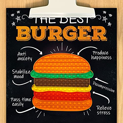 10 Inch Big Hamburger Pop Fidget Toy, Jumbo Sensory Bubble Stress Toy, Gaint Fidget Push Toys for Kids, Huge Silicone Toys for Autistic Children Adult Squeeze Toy Autism Classroom Anxiety Relief Toys