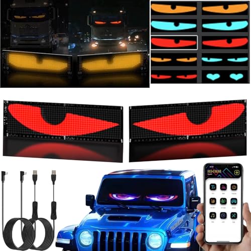 YOUBISON 2PCS 3.6inx14.7in Devil Eyes Light for truck windshield, USB-Powered LED Matrix Panel for Windows of Cars, SUVs & Trucks, DIY Programmable Flexible LED Screen with App Control