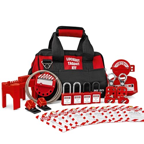 BOZZYS Portable Lockout Tagout Kit - 26 Pack OSHA Compliant | Red Loto Locks to Prevent Accidental Startup | for Valves & Breakers Lock Out Tag Out Kits Electrical