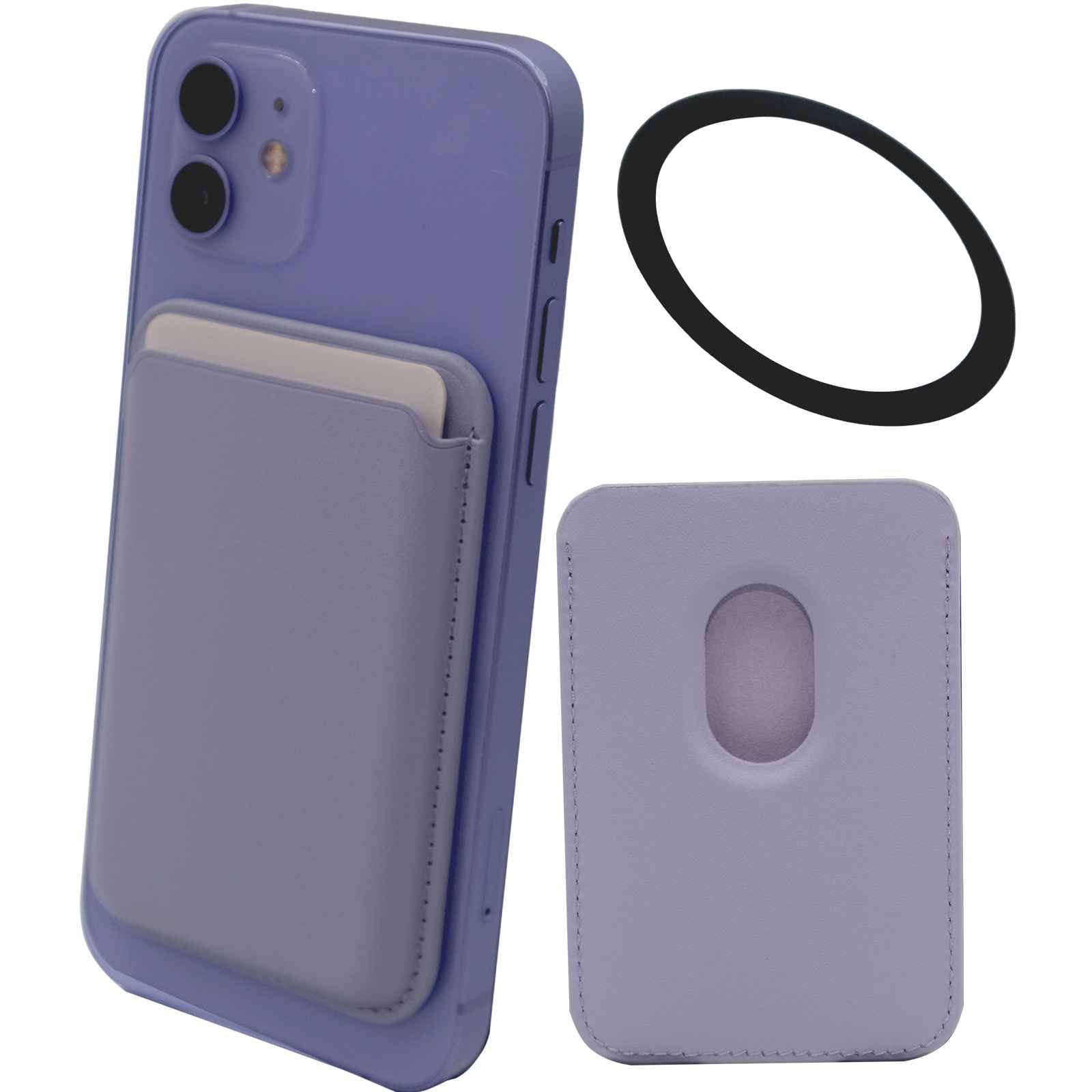 Magnetic Card Wallet Holder made for Magsafe iPhone 14 Pro Max/Pro/Plus, iPhone 13 Pro Max/Pro/Mini, iPhone 12 Pro Max/Pro/Mini, Leather Cell Phone Case with Strong Magnet for Credit Card - Purple