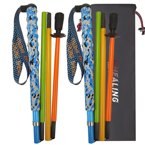 OKHEALING - Bastones de senderismo ultraligeros de fibra de carbono, plegables, juego de 2, bastones de senderismo con asas que absorben la humedad, bastones de senderismo con bolsa de almacenamiento