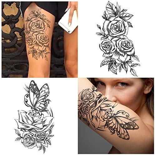 Yazhiji 15 Sheets Large Sexy Waterproof Temporary Tattoos For Men Women Flowers Collection (19X9 Cm) #TOP2
