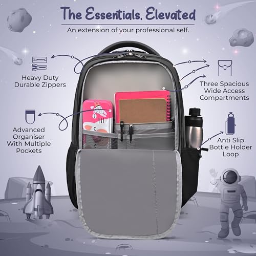 Image of Gear Anatomy Space 19 inch /38L Large Water Resistant School Bag | Casual Backpack | Daypack | Travel Backpack | Kids Bag for Boys /Girls (Grey - Black)