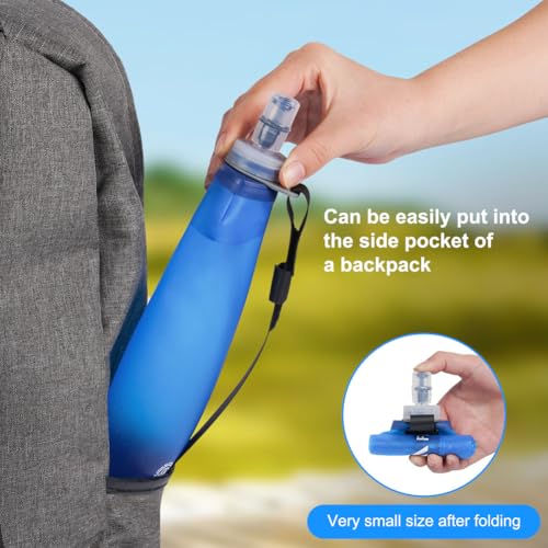 flintronic TPU Faltbarer Trinkflaschen, 2 Stück 500ml Soft Flask mit Handschlaufe und Karabiner, BPA-Frei Sportflasche für Trinkrucksack, Fahrrad, Wandern, Joggen,Camping und Klettern (Blau)