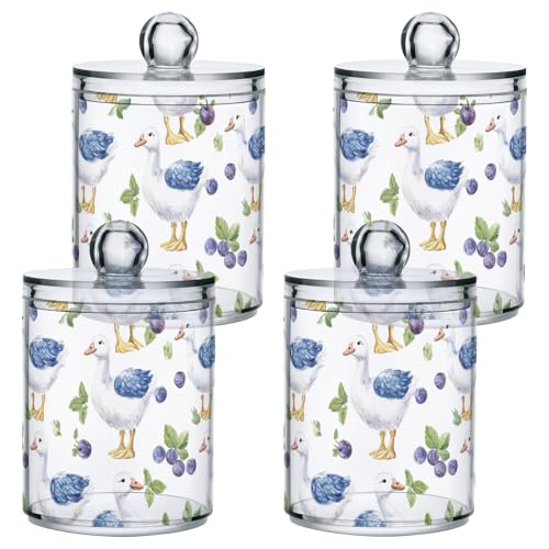 Gredecor 4 Pack Qtip Holder Clear Berry Goose (1) Apothecary Jars with Lids Acrylic Bathroom Jars Vanity Countertop Canister Storage Organizer for Cotton Ball,Swabs,Pads,Floss