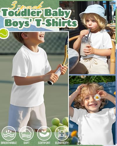 Image of Oakgarden 3 Pack Toddler Boys Crewneck T Shirts | 18M-5T, Short Sleeve Solid Tees, Soft Basic Tops, Baby Summer Clothes, Daycare, Preschool, Playdates, Daily Wear