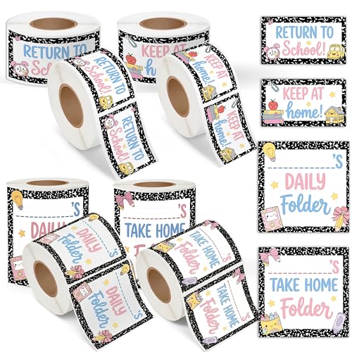 L1rabe Student Homework Folder Labels - Back to School 4 Rolls 400P Colorful Label Stickers for Composition Notebooks, Return to School Classroom Keep at Home Daily Folder Supplies for Student Teacher