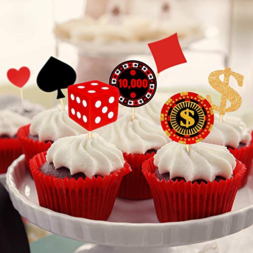 Boao 48 Pieces Poker Theme Party Decorations Poker Heart Cupcake Toppers Las Vegas Cake Decorations Playing Card Toothpicks Fruit Food Picks Birthday Party Favors Supplies #TOP4