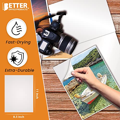 Self-Adhesive Photo Paper, Sticky Photo Paper, Glossy, 8.5 X 11 Inch, 50 Sheets, By Better Office Products, 135 Gsm, Letter Size, 50-Count Pack #TOP5