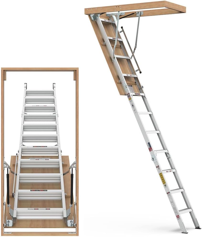 Amazon.com: Aluminum Alloy Attic Ladder, Pull Down Folding Loft Stairs ...