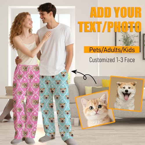 Custom Pajamas Pants with Photo, Personalized Pet Face Pajama Bottoms Funny Pjs Christmas Gifts for Men Women Couples2