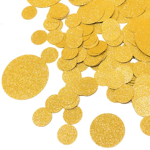 Gold Round Glitter Confetti(3/2/1 inch),200PCS Gold Dots Sparkling Confetti for Table Decor