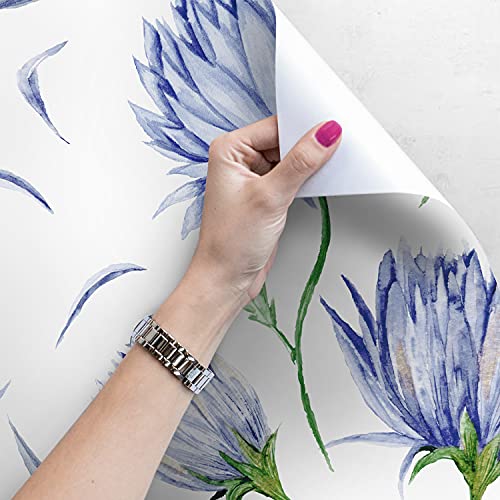 Papier peint cuisine et meuble étanche fleur d'indigo adhésif