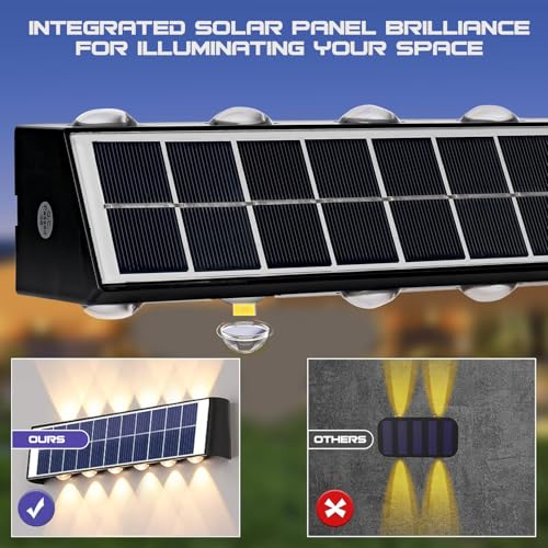 Image of Gigawatts 12 LED Solar Wall Light with 3W Panel On /Off Botton & 2.4Ah Battery Water Resistant Decor Deck Fence Lights Flood Lamp for Home Garden Terrace Patio (Set of 1, Warm White)