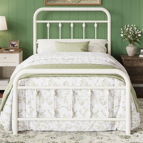 Allewie 14 Inches Twin Size Metal Platform Bed Frame with Victorian Style Iron-Art...