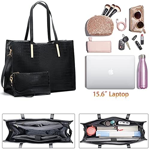 Laptop Tote Bag for Women Large 15.6 inch Computer Messenger Bag Office Briefcase Shoulder Handbag Purse Work Travel Business Waterproof Lightweight 2pcs Set with USB Charging Port PU Leather Black 2 Laptop Tote Bag for Women Large 15.6 inch Computer Messenger Bag Office Briefcase Shoulder Handbag Purse Work Travel Business Waterproof Lightweight 2pcs Set with USB Charging Port PU Leather Black