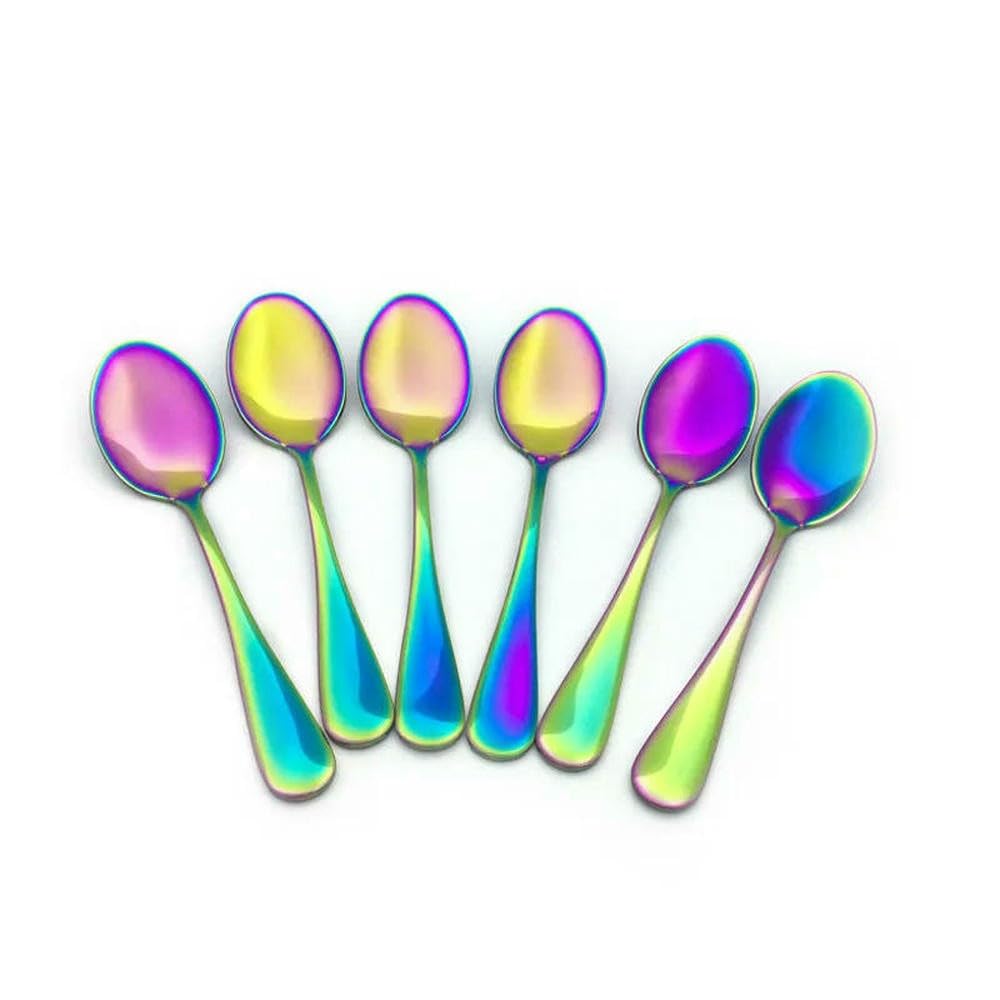 ZBDP - Cucharas pequeñas de postre de acero inoxidable de 14 a 12 unidades, de acero inoxidable, redondas, para agitar, cubiertos coloridos