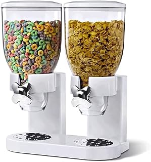 JANOON Double Cereal Dispenser White/Black Plastic Dry Food Storage Container, White Transparent CANISTERS (Black)