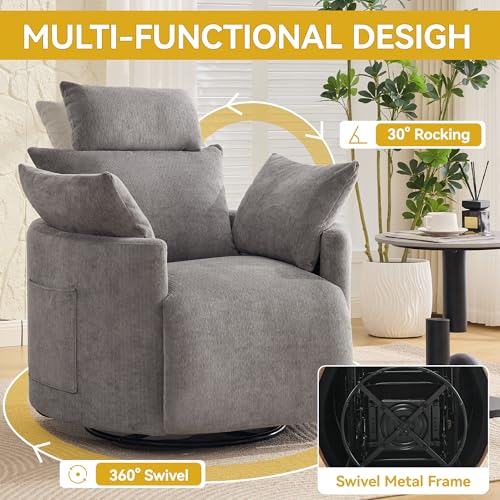 Image of Manual Recliner Chair,Swivel Glider Rocking Chair Nursery, Light Grey