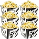 DECYOOL Popcorn Bowl,6 Pack Paper Popcorn Buckets,Paper Popcorn Set Bowl Classic Black & White Striped Container Big Popcorn Containers for Movie Night (8.66' Square x 5.9' Deep)