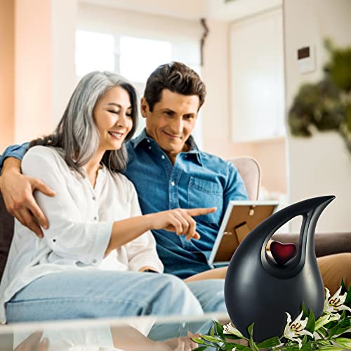 Large Black Matte Teardrop Urn with Red Heart for Human Ashes Male - Urns for Adult Men and Women - Cremation Urns for Ash, Funeral/Burial Urns, Decorative and Keepsake ERN, Heart Urn, 2.5 LTR by KEEPSAKE COMPANY - Image 8