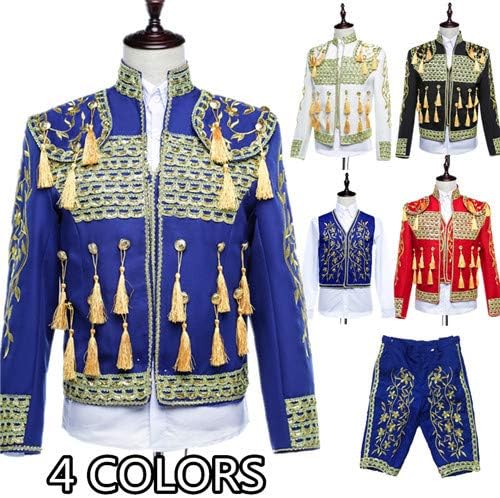 Amazon Co Jp スペイン闘牛士衣装 洋式 復古風 紳士ドレス中世貴族公爵様 衣装 宮廷服ダンスパーティ定番 2点セット コート メンズ コスプレ衣装 クリスマス仮装 大人 ハロウィン 衣装 ゴシック パーティー コスチューム ブラック ブルー レッド ホワイト ホビー