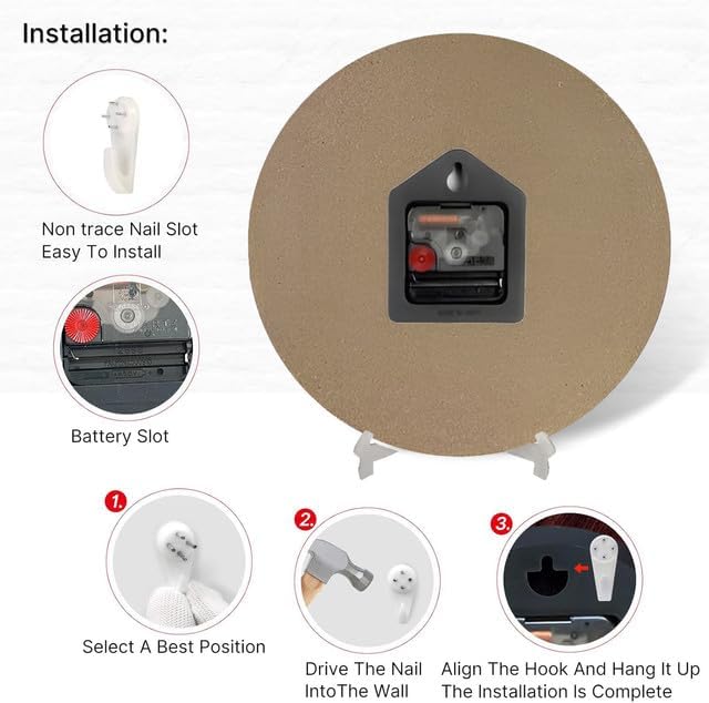 Miniatura 6 de Reloj de pared retro con números inusuales y divertidos, reloj de madera decorativo moderno de 10 x 10 pulgadas, silencioso, sin tictac, funciona