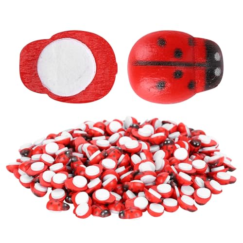 Keenso Ladybugs de Madera Sweet Winy Simulation Craft Accesorios de Decoración de Bricolaje para Suministros de álbumes de Recortes Rojo 300 Piezas