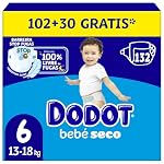 Dodot Pañales Bebé-Seco, Talla 6 (13-18 kg), 132 Pañales + 1 Pack de 10 Toallitas Regalo de Aqua Plastic Free, Una Noche Hasta Un 100% Libre De Fugas, Pack Mensual