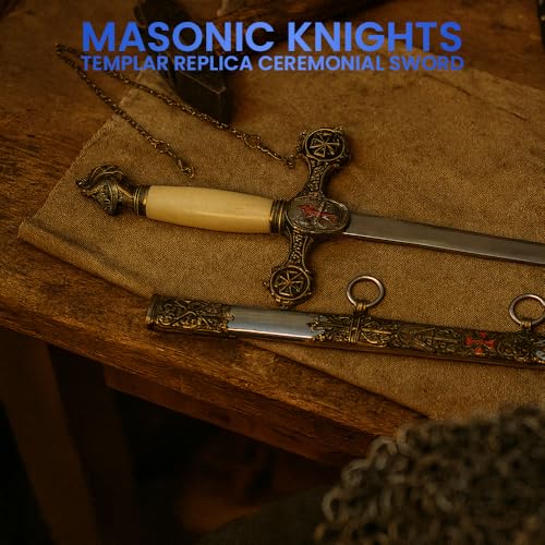 SZCO Supplies 35" Masonic Knights Templar Replica Ceremonial Sword with Adorned Scabbard for Display, Collectors and Ceremonial Use