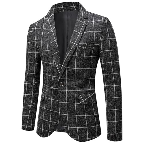 Cambkatl Shiny Plaid Blazer for Men Slim Fit One Button Sport Coat Elegant Tuxedo Suit Jacket for Wedding Prom Party Dinner