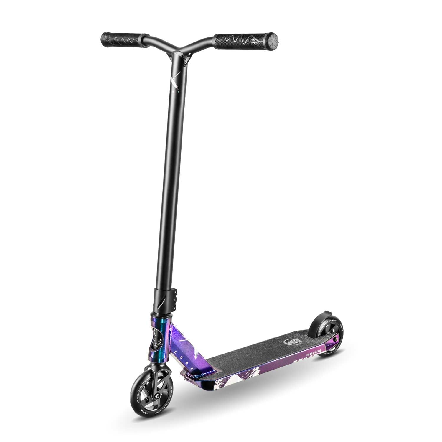 Movino X-Core Neosilver Monopattino Scooter Professionale Monopattino Acrobatico Cuscinetti A Sfera ABEC9 Ruote Da 110 mm Sistema Di Compressione IHC Freestyle Scooter Manubrio Cromato Lungo 59 cm