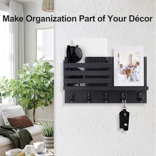 Image of PEDEX - Wall Mounted Wooden Key Holder with Shelf | Multipurpose Entryway Organizer for Keys, Sunglasses, Mail, Plants Great for use in entryways, hallways, Kitchens, or Offices