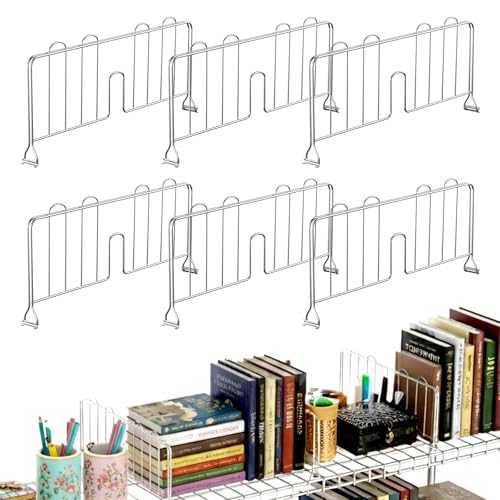 6 Pcs 18″ W x 8″ H Chrome Plated Steel Wire Shelf Divider, No Tool Metal Shelf Dividers for Wire Shelves for Kitchen, Bathroom, Pantry, Office Storage, Silver