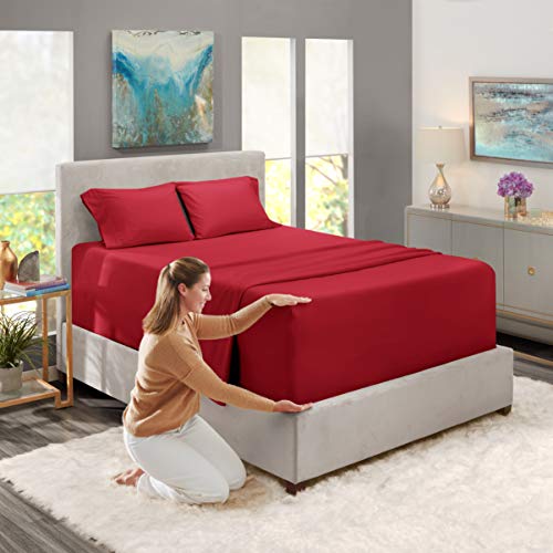 Image of Nestl Full Bed Sheet Set - Burgundy Red - 4-Piece Extra Deep Pocket | Instantly Soft, Night-One Ready (No Wash Required). Fits Extra Deep Pockets up to 24 Inches, 360-Degree Elastic Grip