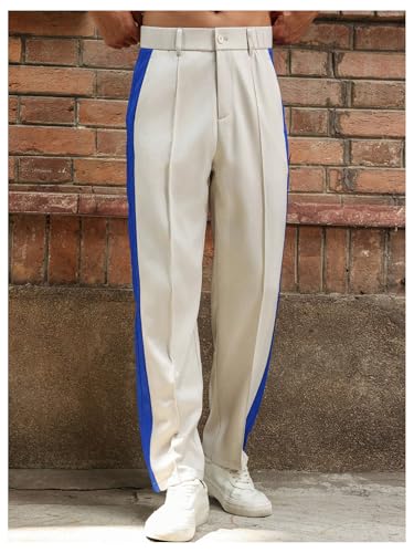 OYOANGLE Men's Color Block Pleated Front Work Pants Business Casual Long Slacks Zipper Dress Pants4
