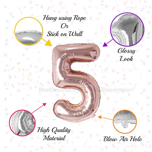 Image of Rozi Decoration Foil 32 inch Inch Rose Gold 5 Number Balloons Helium Supported For 5Th Birthday Decoration Items | 5Th Anniversary Decoration Items | 5 Number Balloon For Birthday Pack Of 2 Pcs