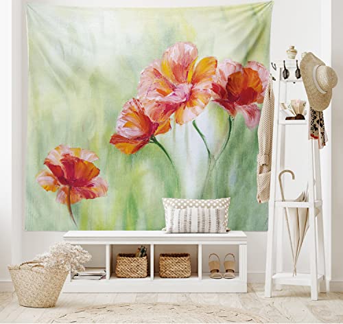 Lunarable Floral Tapestry, Illustration Of Poppy Flowers Oil Painting On Canvas Romantic Design Print, Fabric Wall Hanging Decor For Bedroom Living Room Dorm, 23" X 28", Yellow Orange #TOP1